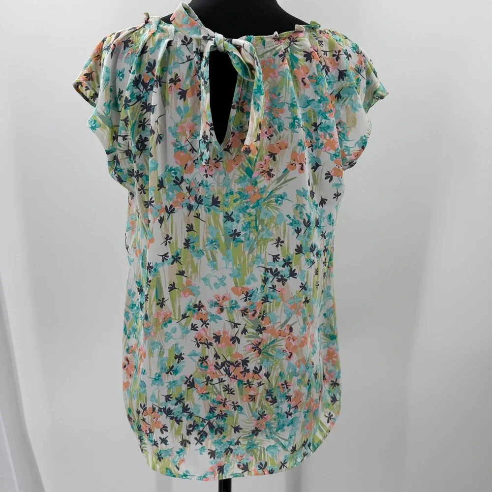 LC Lauren Conrad Women's M Floral Blouse Peasant Top Tie Back Boho Cottagecore
